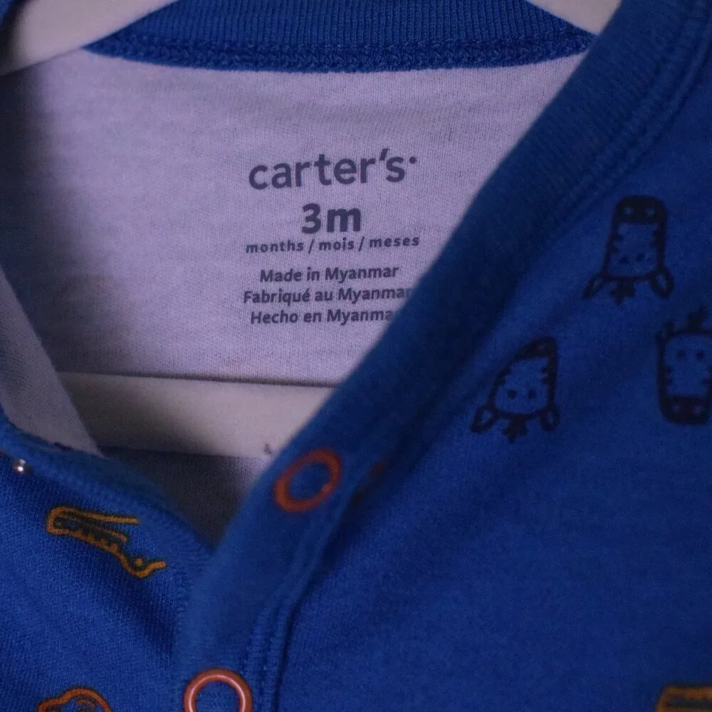 *NWOT* Carter's Blue Safari Animal Snap-Up Sleep & Play Bodysuit - Size 3 Months